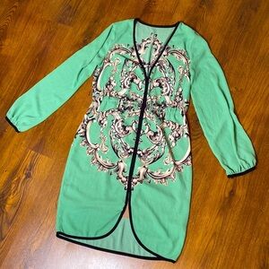 🌹 Vintage 🌹 Mint Green Print Flounce Sleeve Blouse Dress